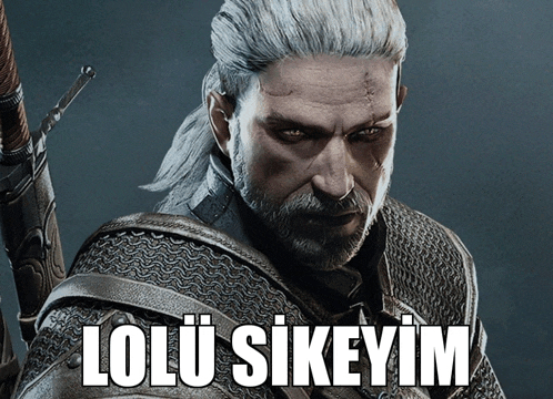 a man holding a sword with the words lolu sikeyim written below him