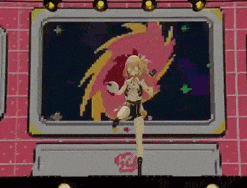 a cartoon of a girl dancing in front of a screen that says ff