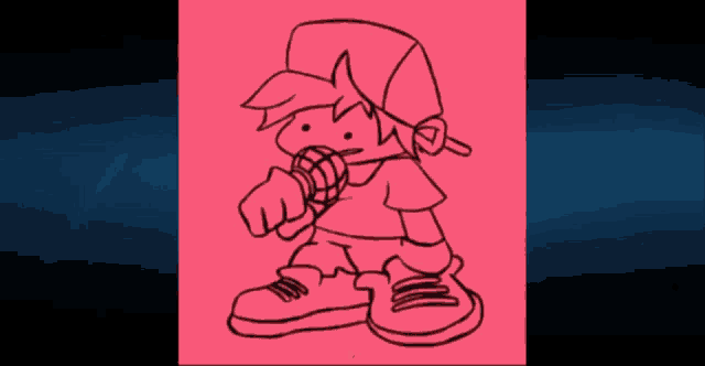a drawing of a boy with a microphone in his mouth