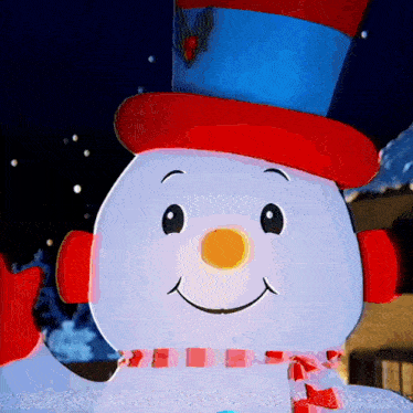 a close up of a snowman wearing a top hat