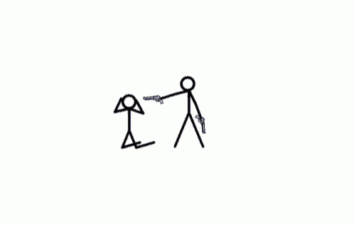 a stick figure is holding two guns next to a blue elephant