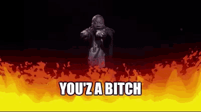 a picture of a statue with the words you 'za bitch