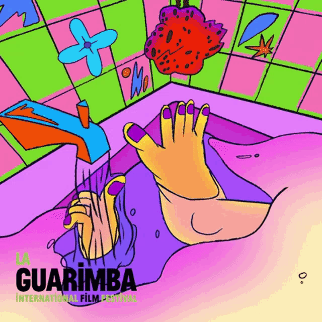 a poster for the guarimba international film festival shows a woman washing her hands in a sink