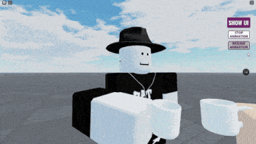 a screenshot of a roblox game shows a person holding two cups