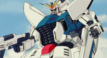 a robot is holding a gun that says ' j ' on it