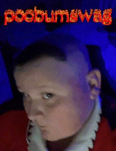 a boy with a shaved head and the word poobumpswag on the bottom right