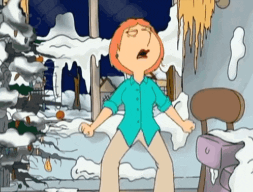 a cartoon of lois griffin standing in front of a christmas tree