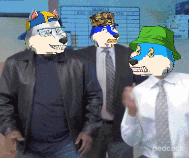 a peacock ad shows a man in a suit and tie standing next to two other men