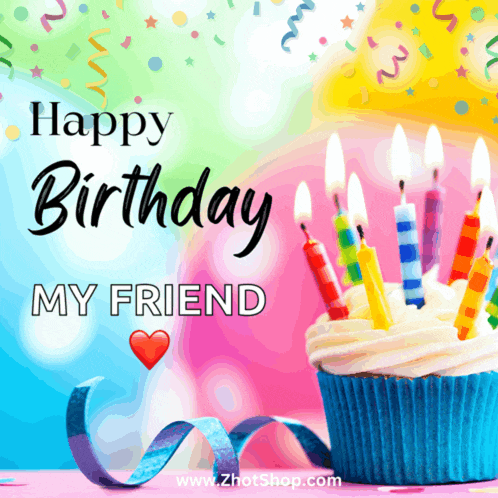 a birthday card for a friend with a cupcake with candles