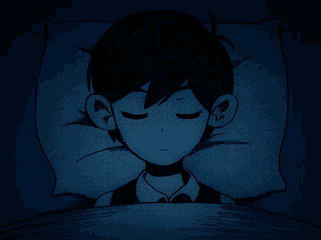 a drawing of a boy sleeping in a dark room