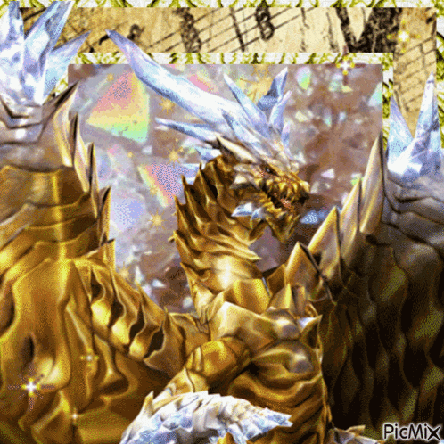 a picture of a gold dragon with a picmix watermark on it