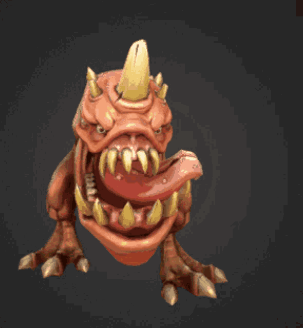 a monster with horns and a long tongue