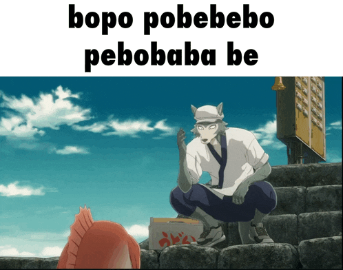 a picture of a man squatting down with the words bopo pobebebo pebobaba be below him