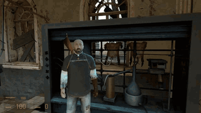 a man in a video game with the number 100 on the screen