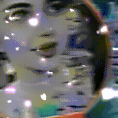 a close up of a woman 's face with a lot of dots