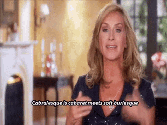 a woman says cabralesque is cabaret meets soft burlesque in a living room