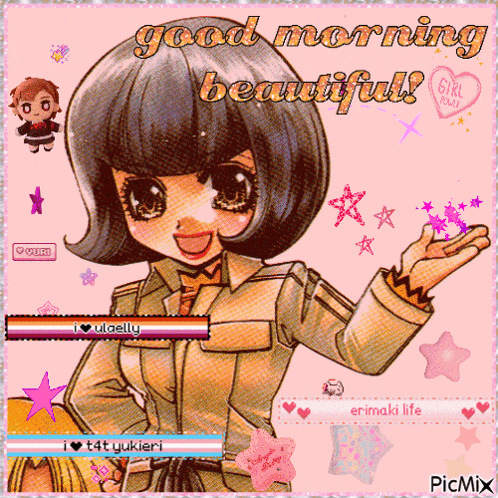 a picture of a girl with the words good morning beautiful