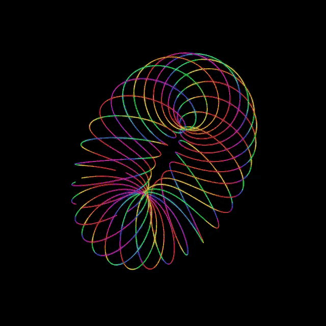 a colorful swirl on a black background that looks like a spiral