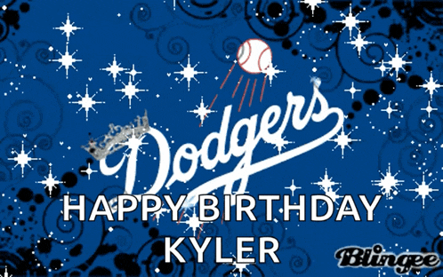 a dodgers birthday card with a blue background and stars