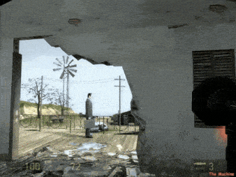 a man in a suit stands in front of a windmill in a video game with the number 3 in the corner