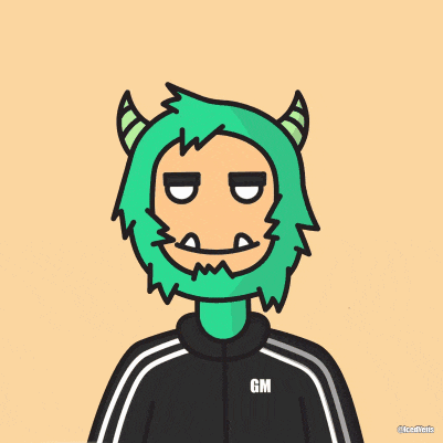 a cartoon of a monster with gm on his jacket