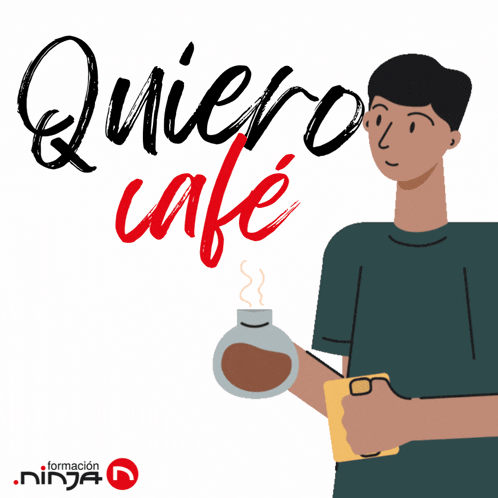 a man is pouring coffee into a cup with the words quiero cafe written above him