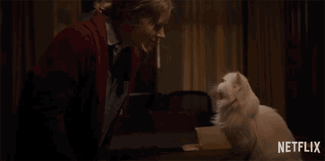a netflix ad shows a woman and a white cat