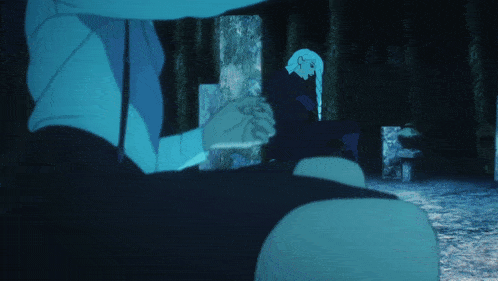 a drawing of a person holding an umbrella in a dark cave