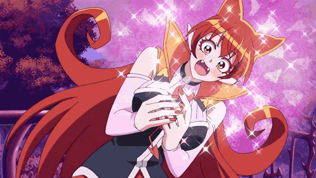 a cartoon character with red hair and a cat ears