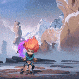 a cartoon character with red hair and a purple circle around her head