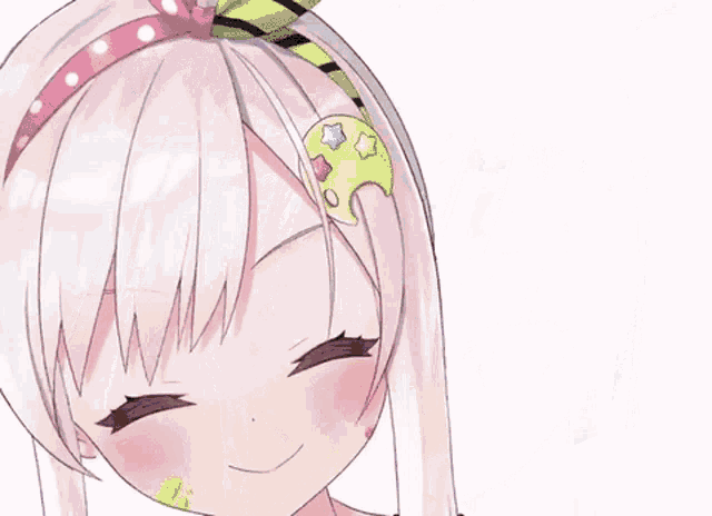 a close up of a girl 's face with purple eyes and white hair