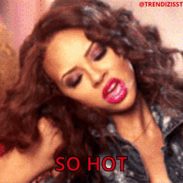 a close up of a woman with pink lips and the words so hot