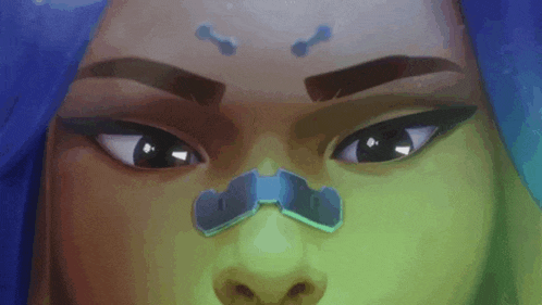 a close up of a cartoon character 's face with a nose ring