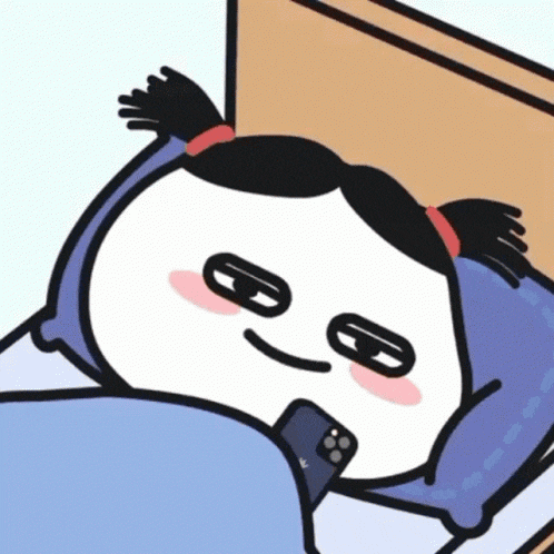 a cartoon character is laying in bed with a phone