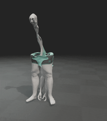 a 3d model of a person 's legs with a head sticking out of them