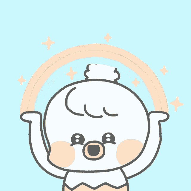 a cartoon drawing of a baby holding a bottle in his hands
