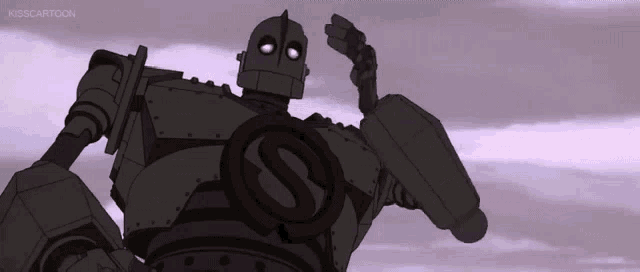 a cartoon robot with the letter s on its chest