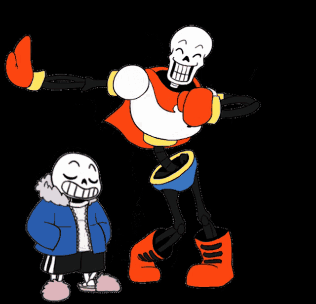 a cartoon drawing of papyrus and sans dancing together