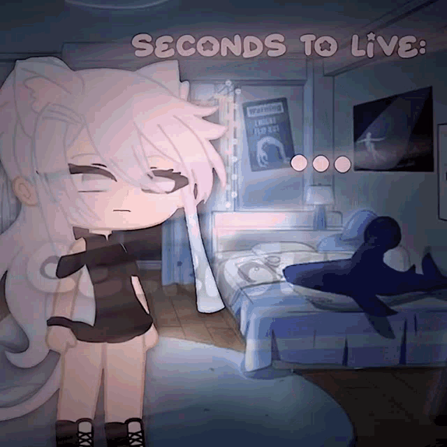 a cartoon character in a bedroom with the words seconds to live