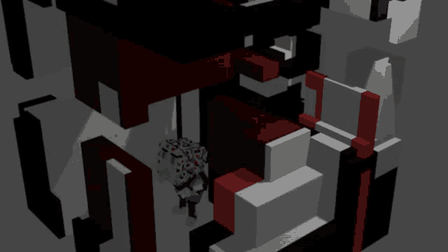 a computer generated image of a maze with a red and white block in the middle