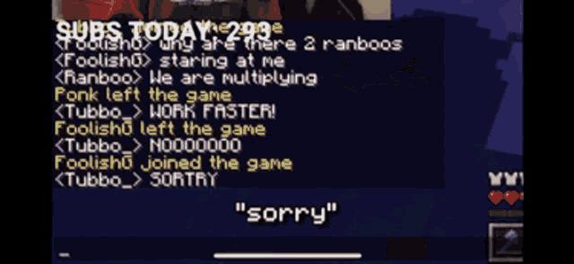 a screenshot of a video game with the words subs today 293 at the top