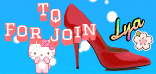 a picture of a hello kitty and a red high heel with the words to for join lya