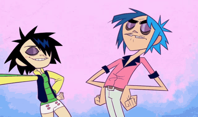 a cartoon character with a sword is being attacked by another character with a tongue sticking out