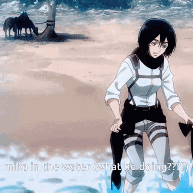 a picture of a girl in the water with the caption mika in the water what he doing