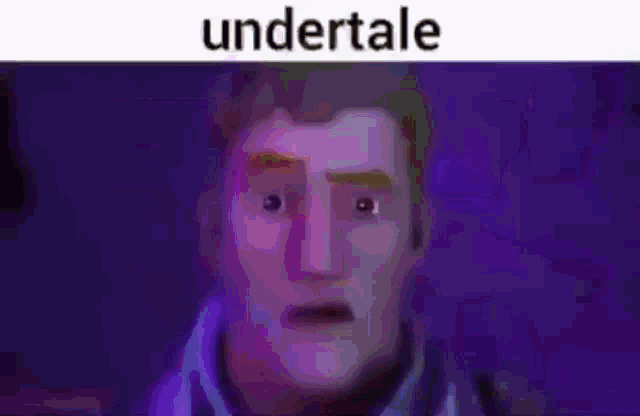 a cartoon character is standing in front of a purple background with the word undertale written on it .
