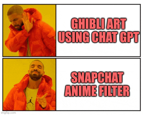 a picture of a man in an orange jacket with the words ghibli art using chat gpt snapchat anime filter