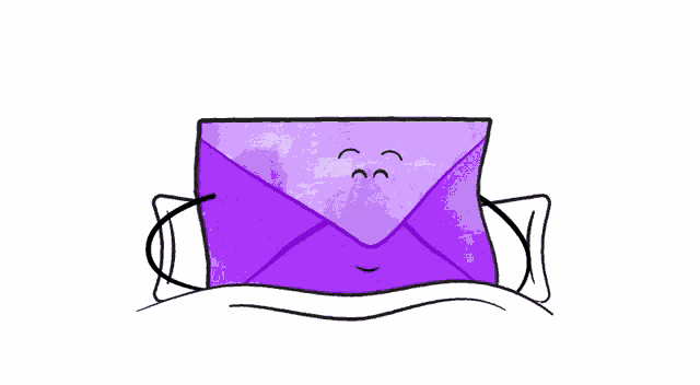 a cartoon drawing of a purple envelope with a face