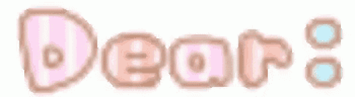 a close up of the word dear written in pink and blue letters on a white background .
