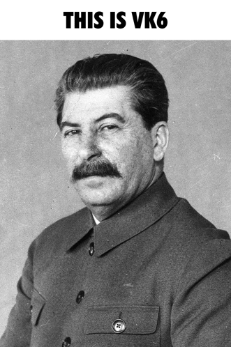 a black and white photo of a man with a mustache and the words this is vk6