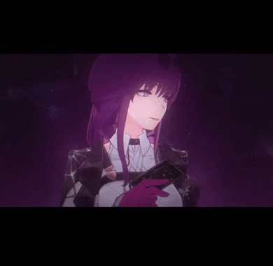 a girl with long purple hair is holding a card